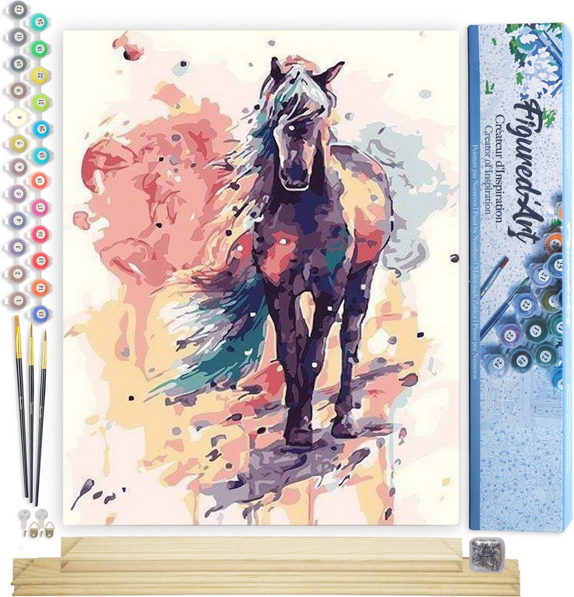 FiguredArt Schilderen op Nummer Volwassenen canvas Geschilderd paard - Handwerk acrylverf Kit DIY Compleet - 40x50cm met DIY houten lijst